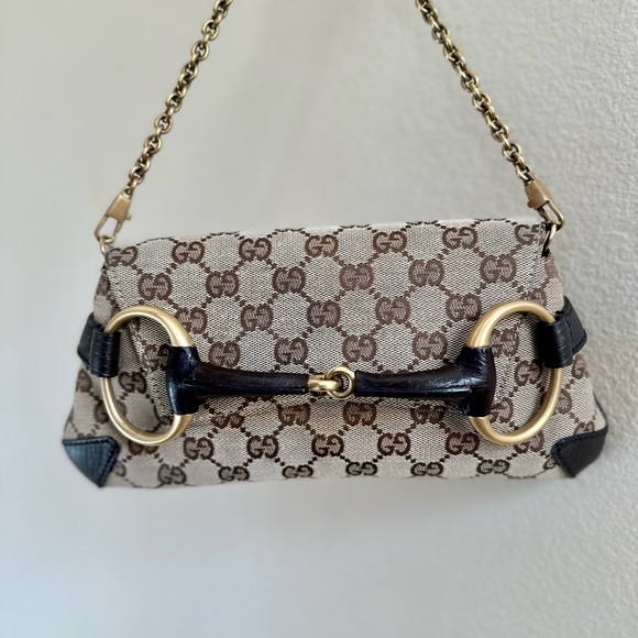 SOLD Gucci Horsebit Chain Clutch Bag Brown Monogram - Picture 2 of 16